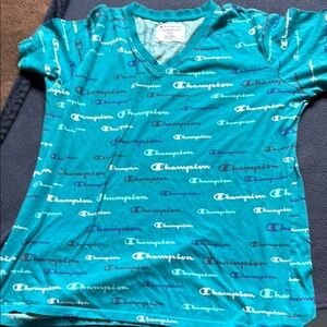 Champion Blue Short Sleeve Tee with Logo Print